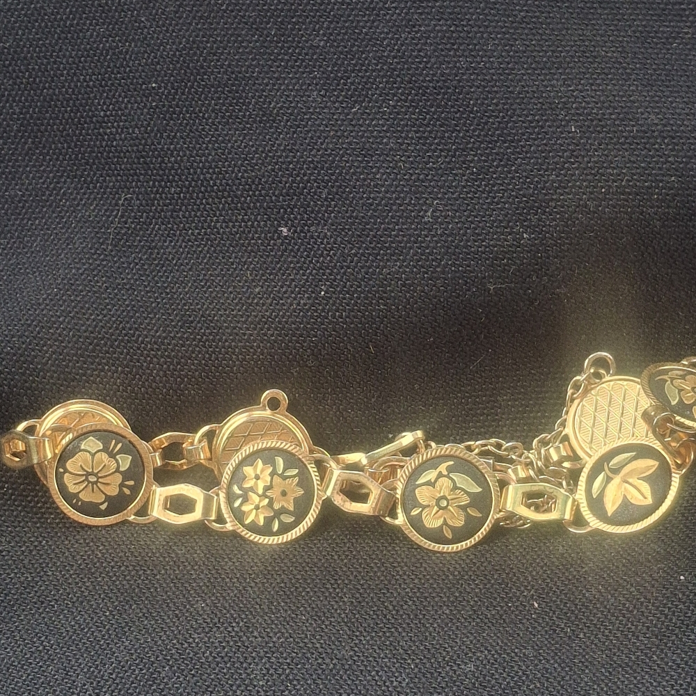 Vintage Damascene 24k Gold-Plated Bracelet